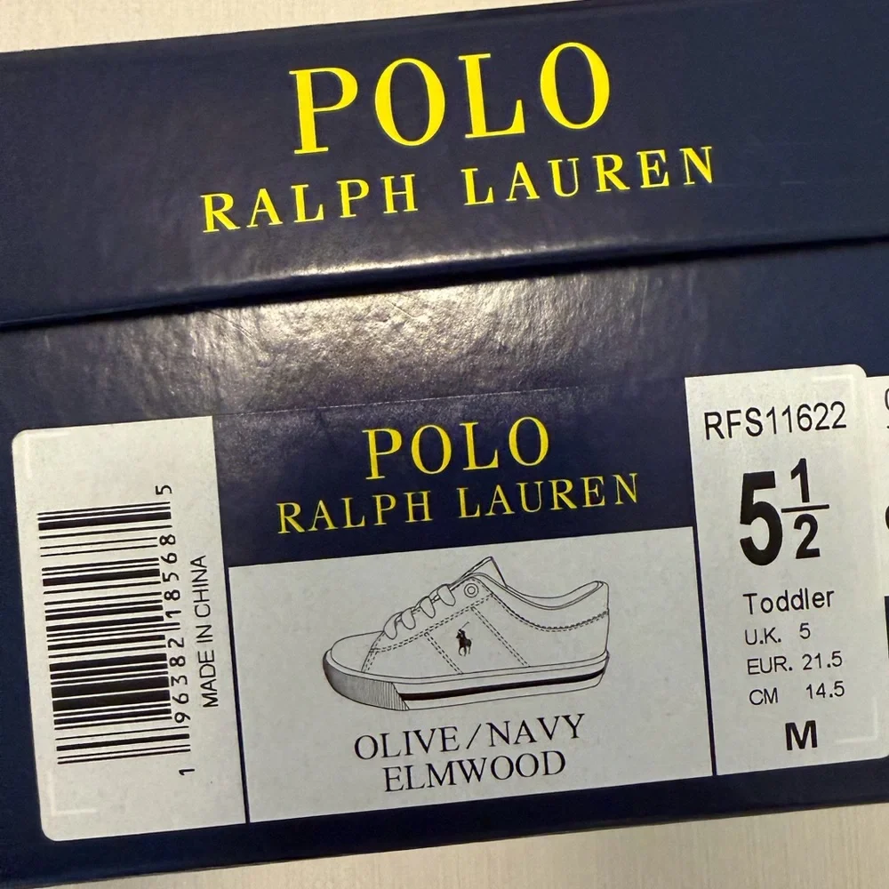 Ralph Lauren Olive Green Canvas Kids Sneakers with White Laces